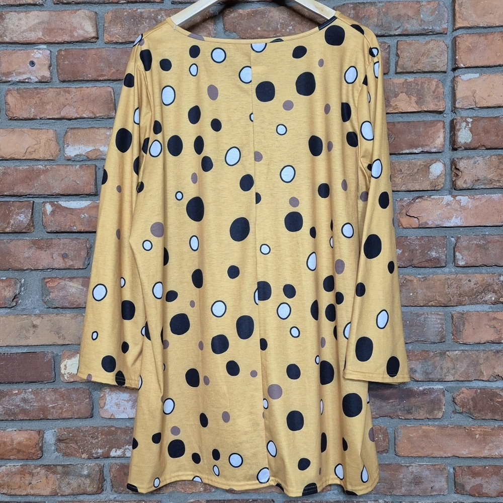 Artsy Lagenlook Tunic Top Asymmetrical Hem Boho Swing Polka Dot 3X - Picture 7 of 8
